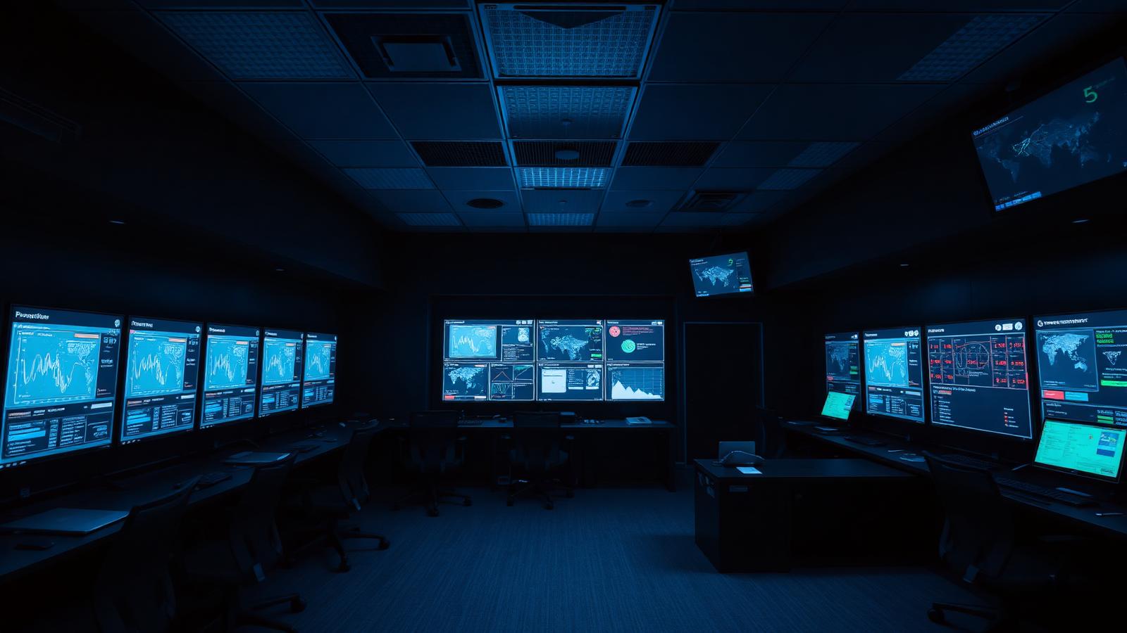 Security monitoring dashboards in a cybersecurity operations room