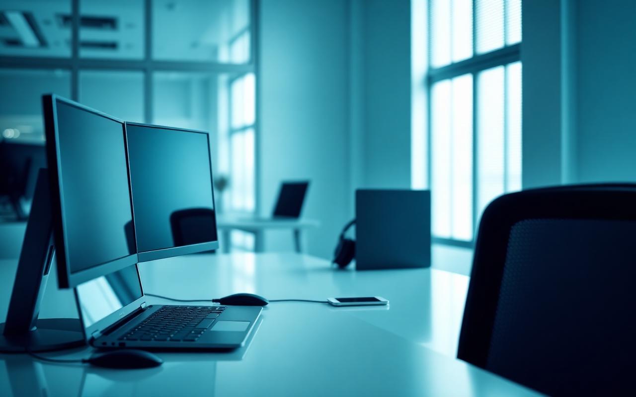 Business laptops and desktops staged for an enterprise fleet